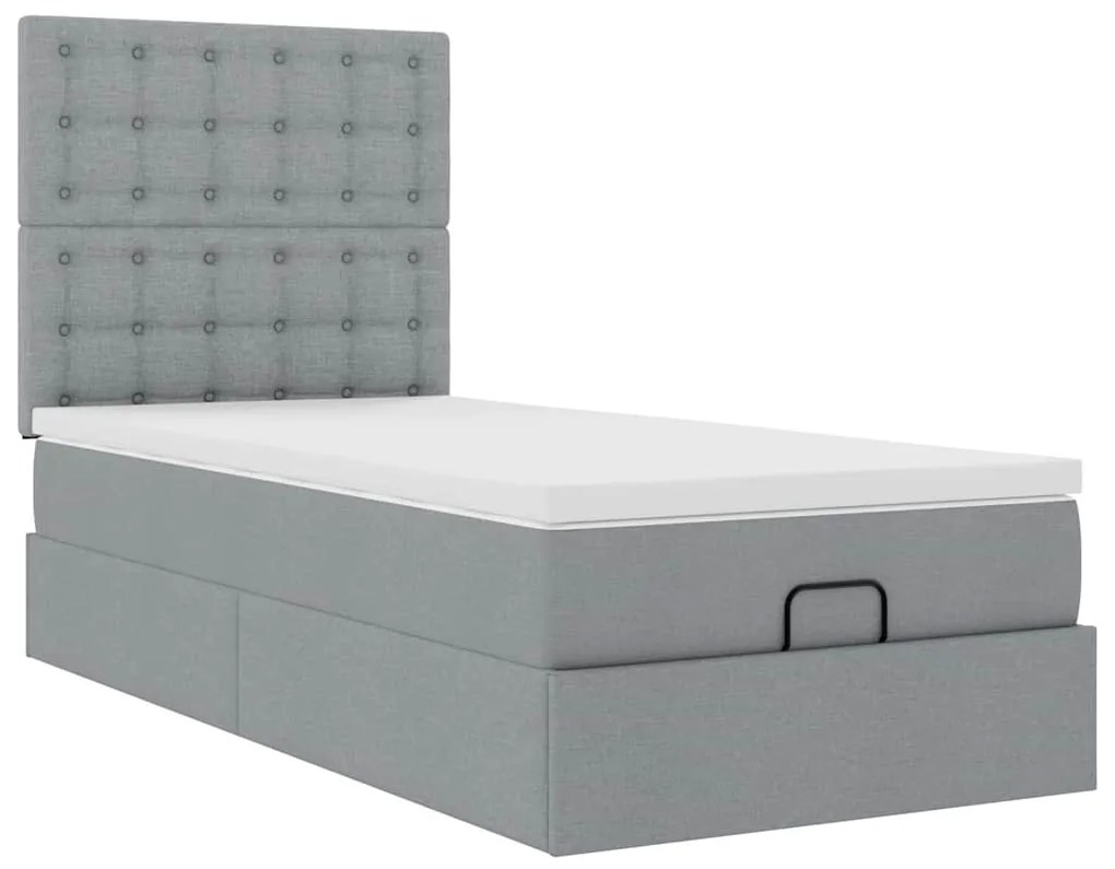 Cama otomana com colchão 90x200 cm tecido cinzento claro