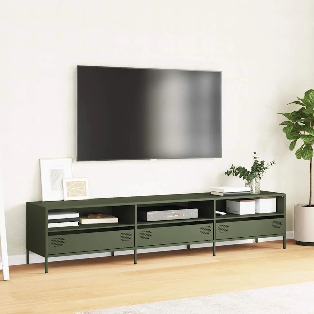 Móvel de TV 202x39x43,5 cm aço laminado a frio verde-azeitona