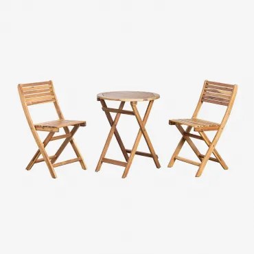 Conjunto De Mesa Redonda Ø60 Cm E 2 Cadeiras De Jardim Dobráveis Em Madeira De Acácia Delawer Castanho Acácia - Sklum