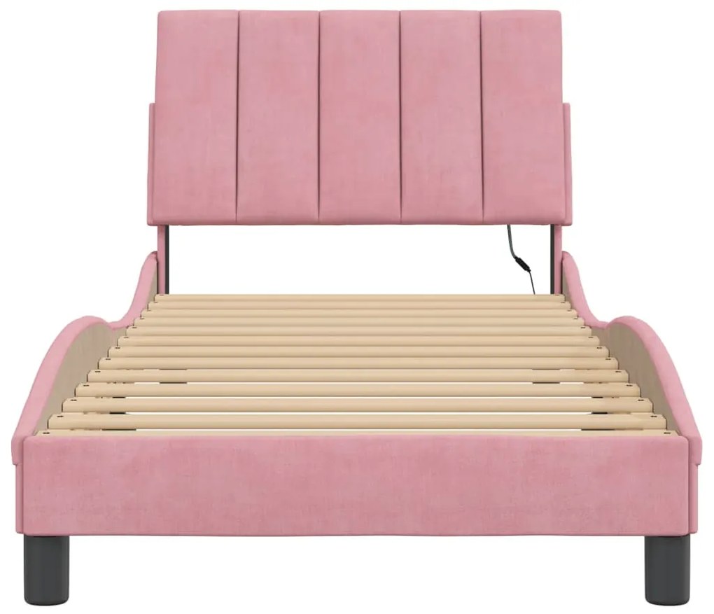 Estrutura de cama c/ luzes LED 90x200 cm veludo rosa