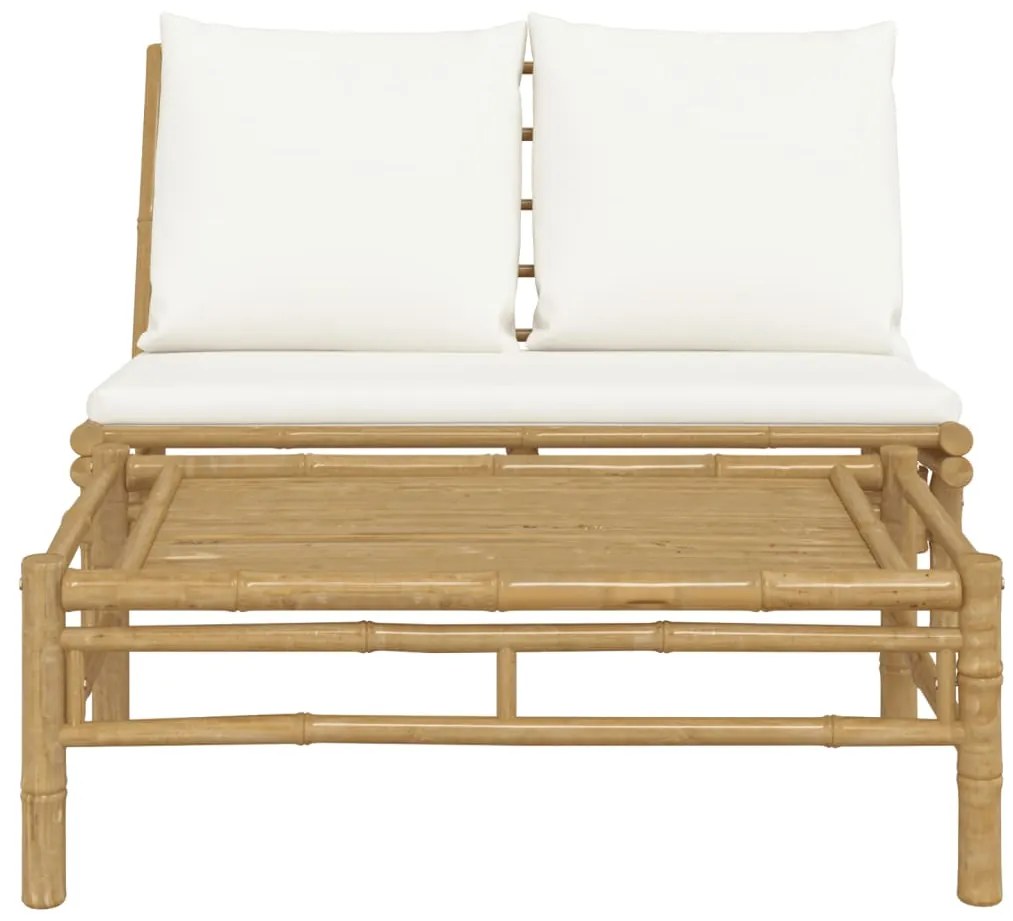 2 pcs conjunto lounge de jardim bambu c/ almofadões branco nata