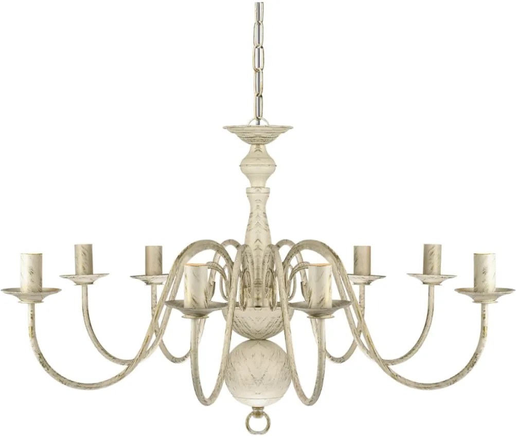 Candelabro de metal branco antigo com 8 lâmpadas E14