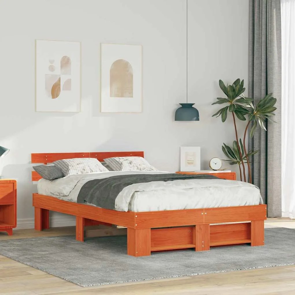 vidaXL Estrutura da Cama com cabeceira Castanho-mel 140 x 190 cm