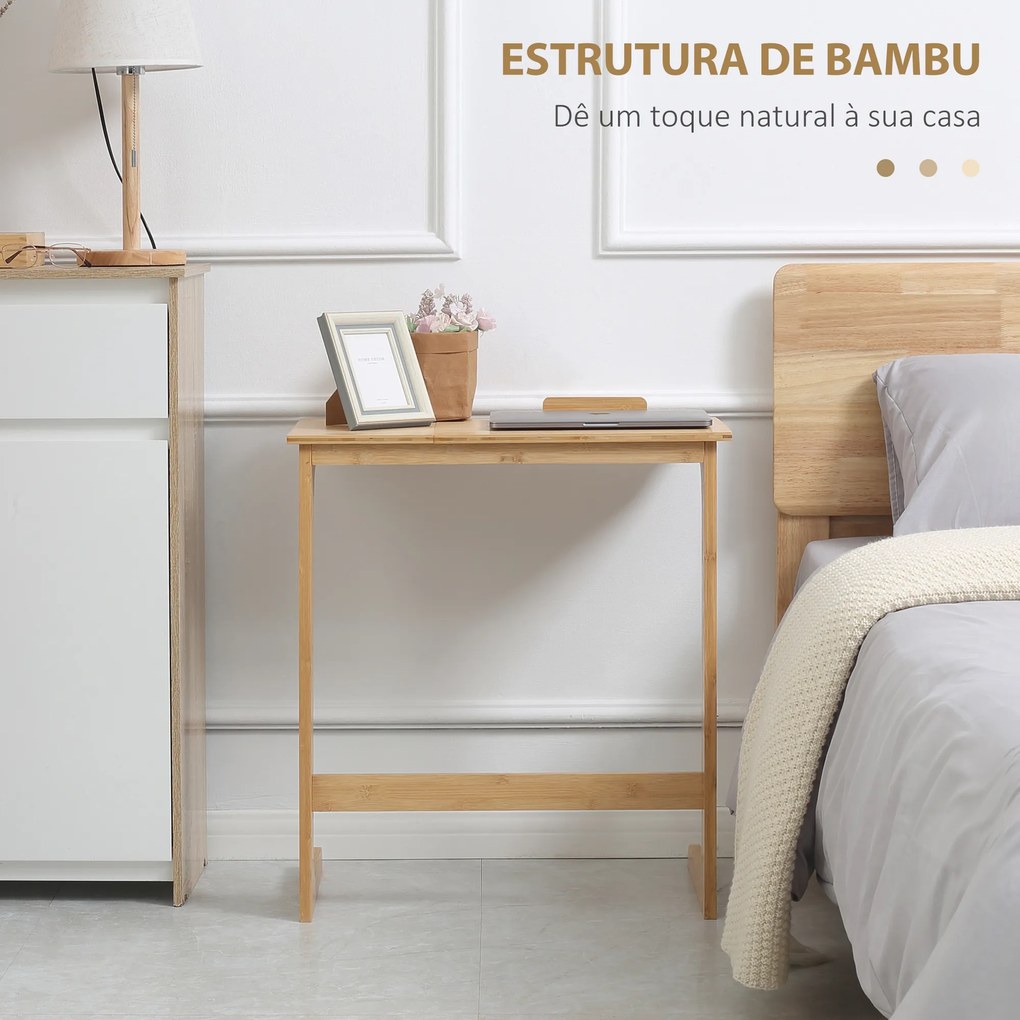 HOMCOM Mesa Auxiliar de Bambu Mesa em Forma de C com Bancada Abatível e Ângulo Ajustável 140-180° para Sala de Estar Dormitório 60x33x67cm Madeira