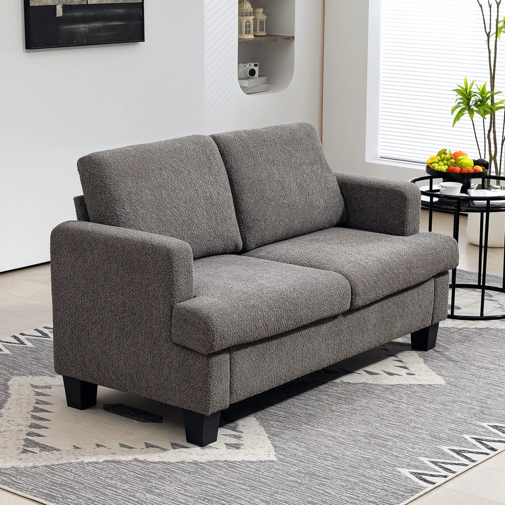 Sofá pequeno de 2 lugares com 120 cm e almofadas de encosto removíveis, tecido chenille para sala de estar, quarto, escritório, cinzento escuro