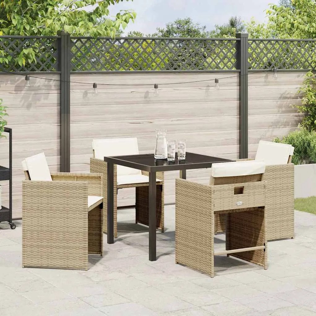 Conjunto de Jantar de Jardim com 5 Peças e Almofadas Bege Rattan Polié