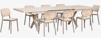Conjunto De Mesa Retangular Extensível 240-300x100 Cm Em Alumínio Karena E 8 Cadeiras De Jardim Empilháveis Em Polipropileno Oma Moka Brown - Sklum