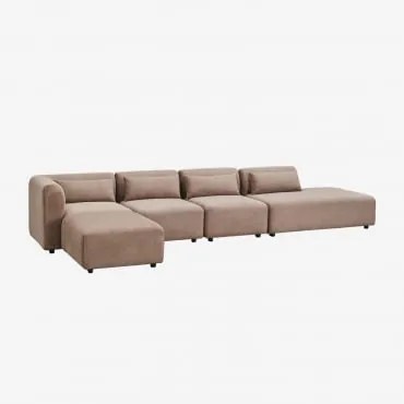 Sofá Modular De Canto Em 4 Peças Com Chaise Longue Direita E Puff Fogler Bombazina Castanho Camel - Sklum