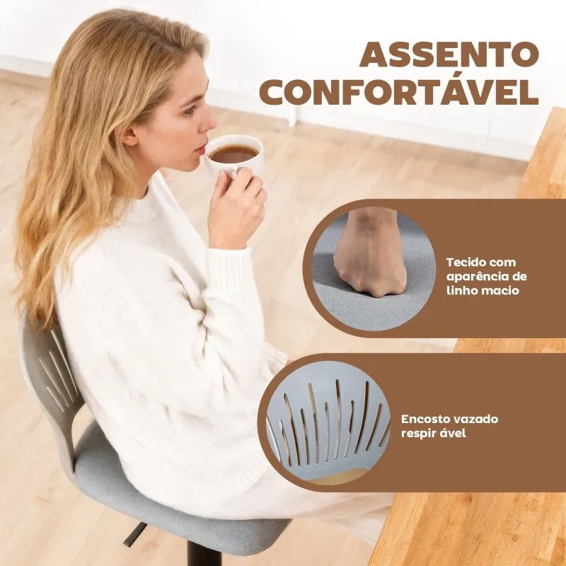 Conjunto de 2 Bancos Altos de Cozinha Giratórios a 360° Reguláveis em Altura de 84-105 cm 40,5x43x84-105 cm Cinzento