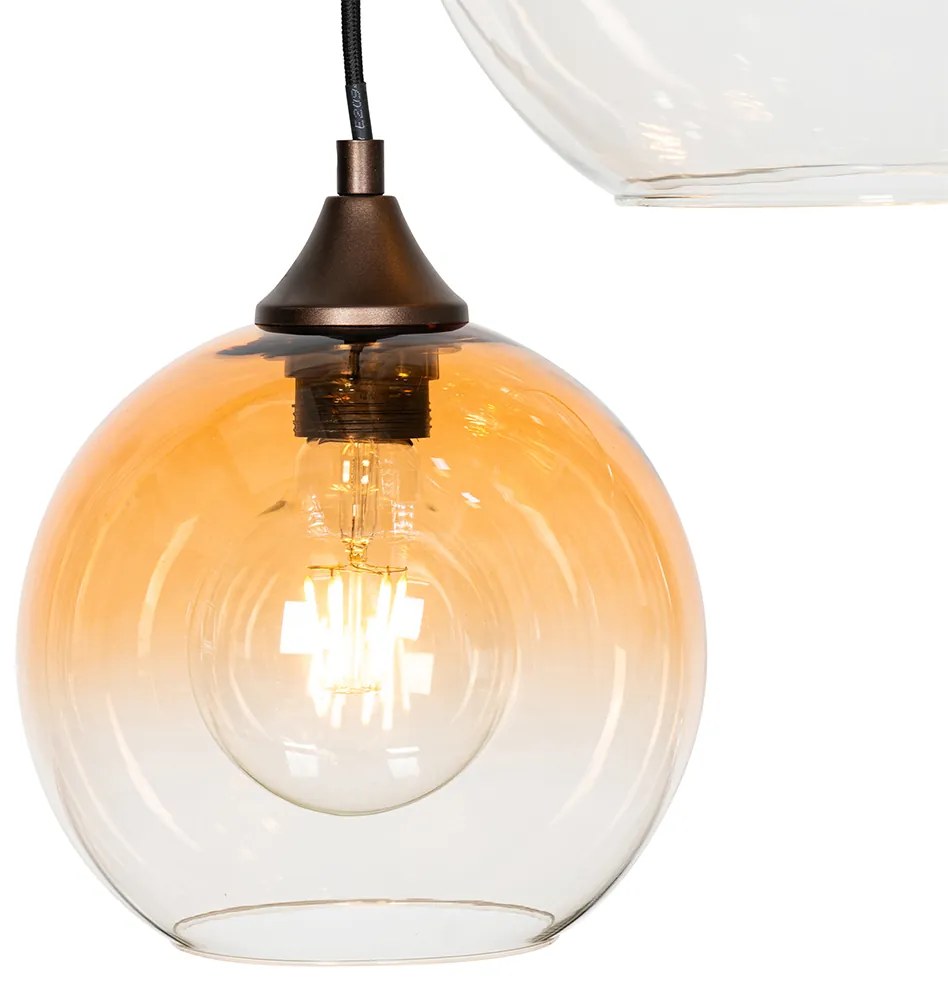 Candeeiro de suspensão Art Déco bronze escuro com vidro âmbar 7 luzes - Sandra Art Deco