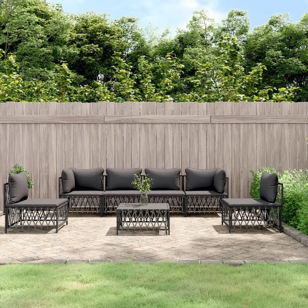 vidaXL 7 pcs conjunto lounge de jardim com almofadões aço antracite
