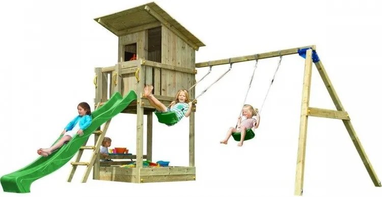 Parque Exterior infantil de madeira com escorrega BEACH HUT Com Baloiço Duplo