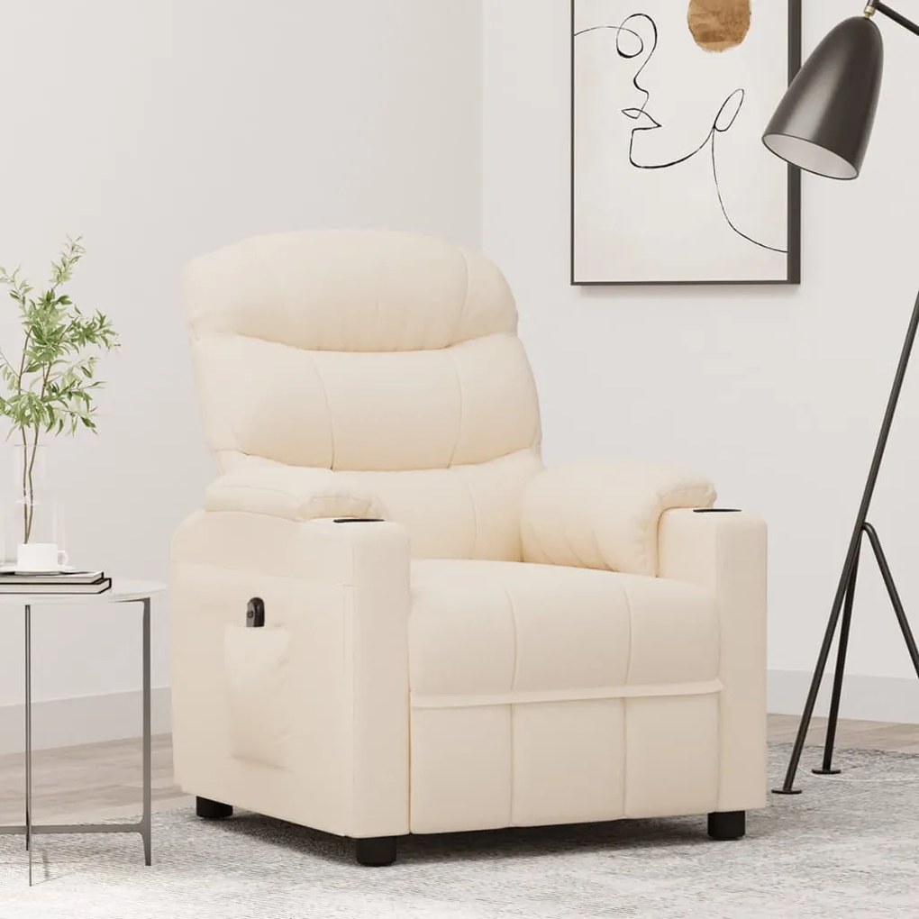 3143538 vidaXL Poltrona elevatória tecido cor creme