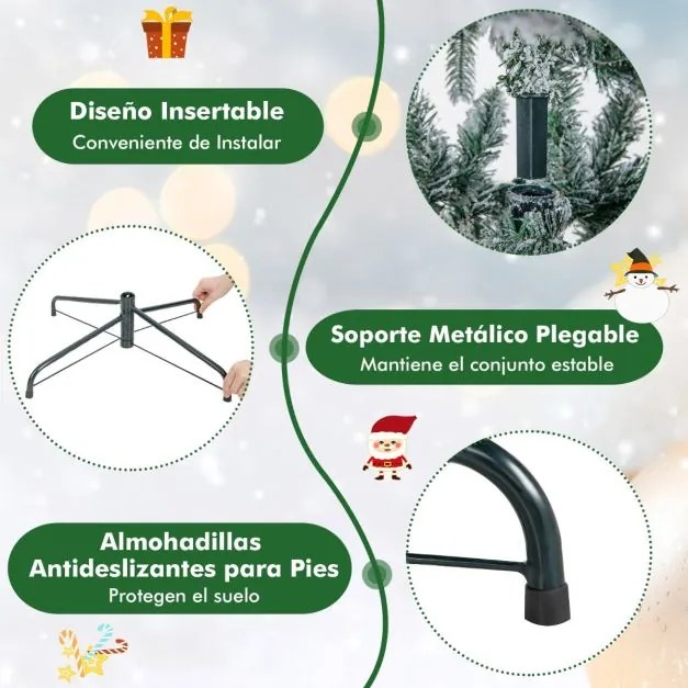 Árvore de Natal com neve de 180 cm com 1415 ramos, 260 luzes LED quentes e design articulado Verde