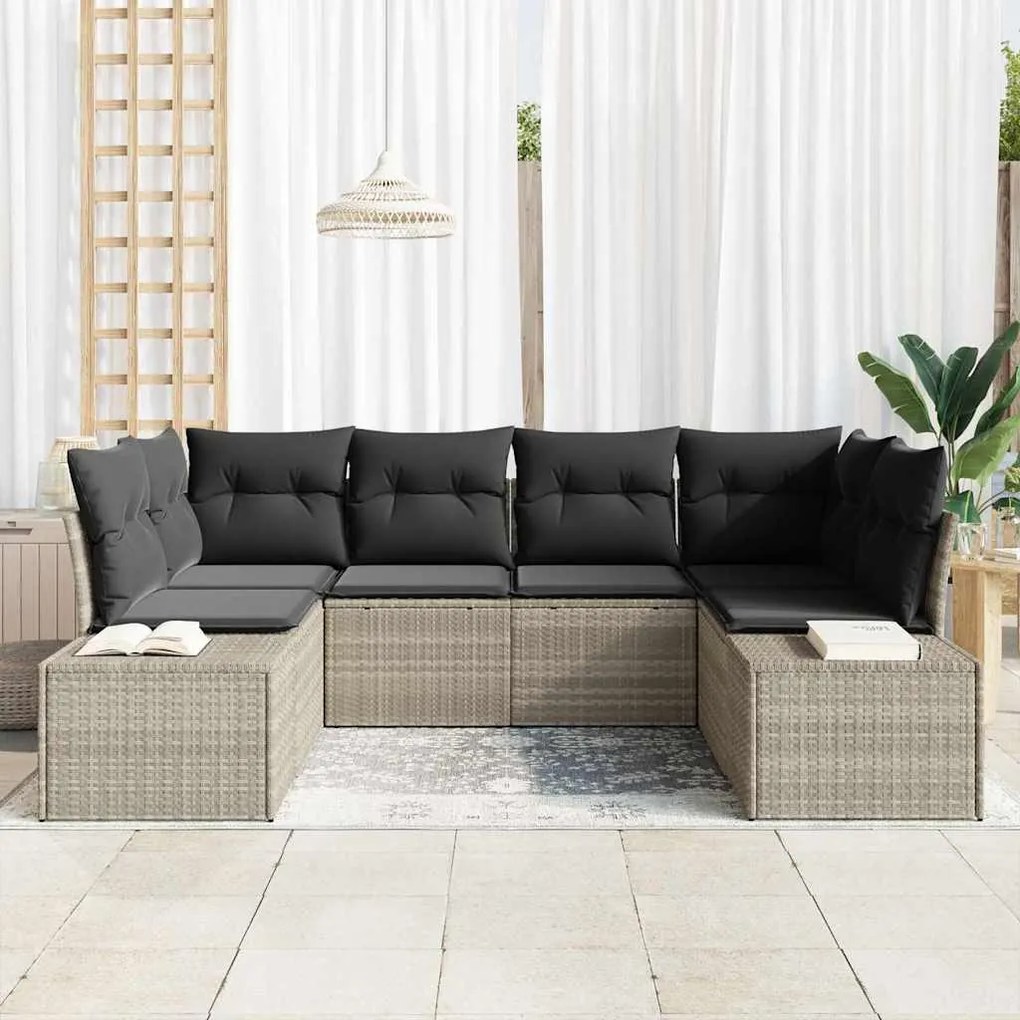 Conjunto de Sofá de Jardim de 6 Peças com Almofadas Cinza Claro em Rat