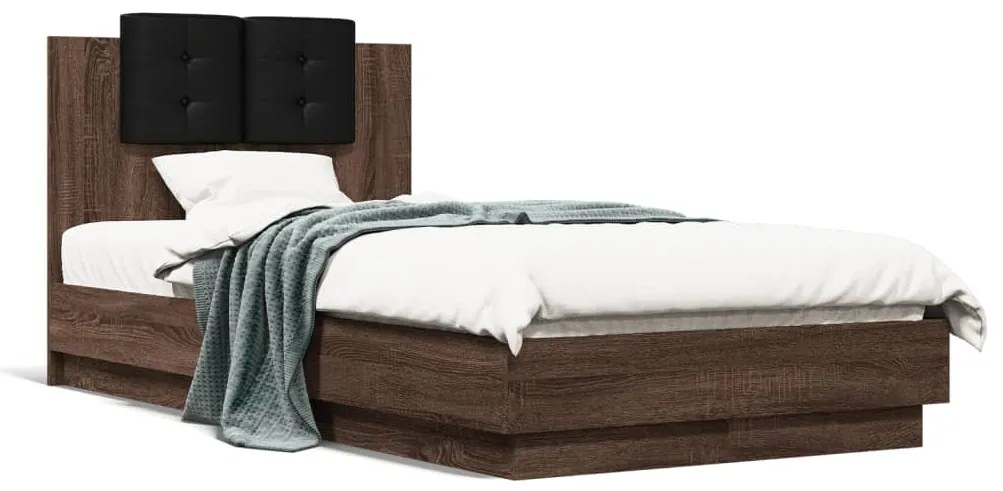 vidaXL Estrutura cama c/ cabeceira derivados madeira carvalho castanho