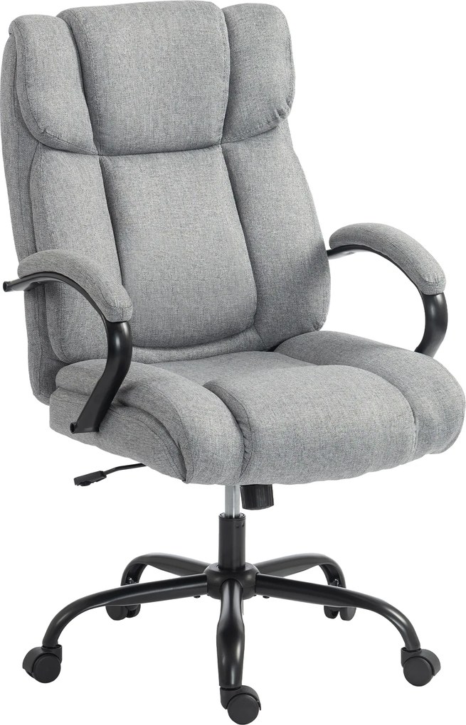 Vinsetto Cadeira de escritório, Cadeira executiva ergonômica até 220 kg, Cadeira acolchoada com apoio de braços, assento largo, cadeira giratória regulável com função de balanço, aparência linho, Cinza claro | Aosom Portugal