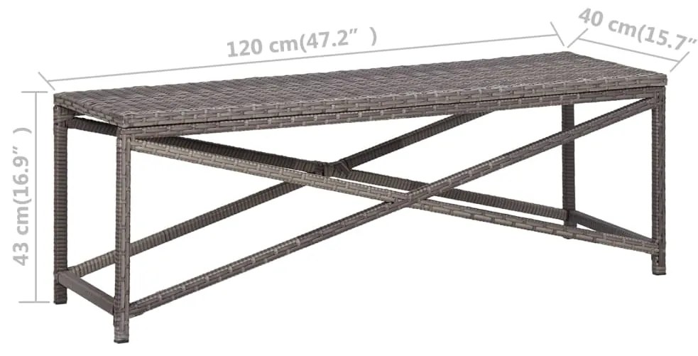 Banco de jardim 120 cm vime PE cinzento