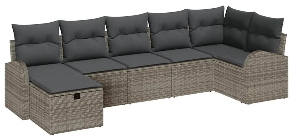 Conjunto de sofá de jardim de 7 peças com almofadas cinzas e em rattan