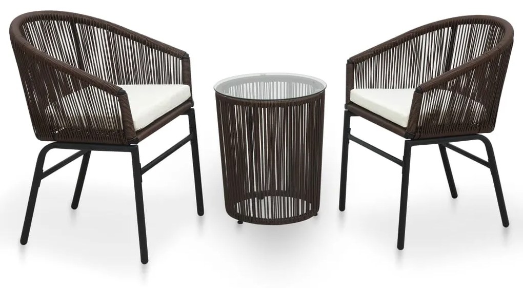 vidaXL 3 pcs conjunto de bistrô com almofadões vime PE castanho