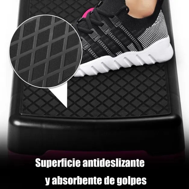 Step de treino aeróbico com plataforma e superfície antiderrapante para casa, ginásio e escritório até 250 kg 66 x 28 x 10-15 cm preto e Rosa
