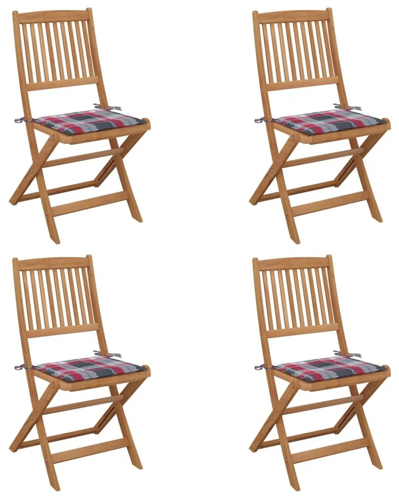 vidaXL Cadeiras de jardim dobráveis c/ almofadões 4 pcs acácia maciça