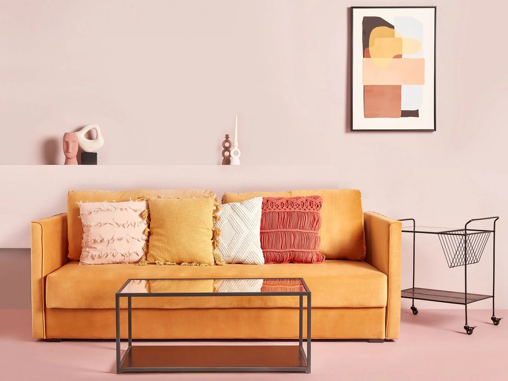 Almofada decorativa em macramé de algodão laranja 45 x 45 cm AKKOY Beliani