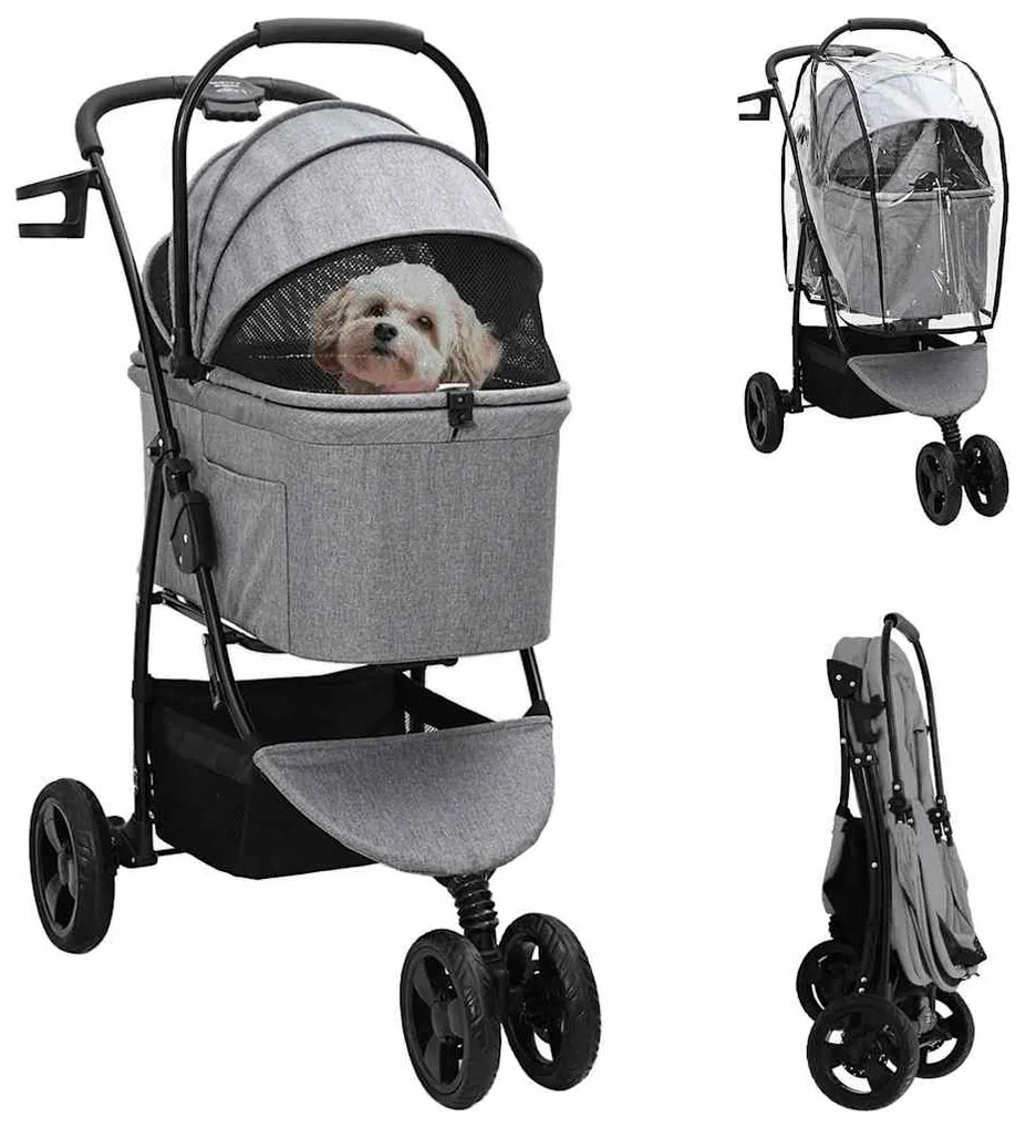 vidaXL Carrinho de Pet Dobrável Cinzeto 78 x 54 x 101 cm Poliéster