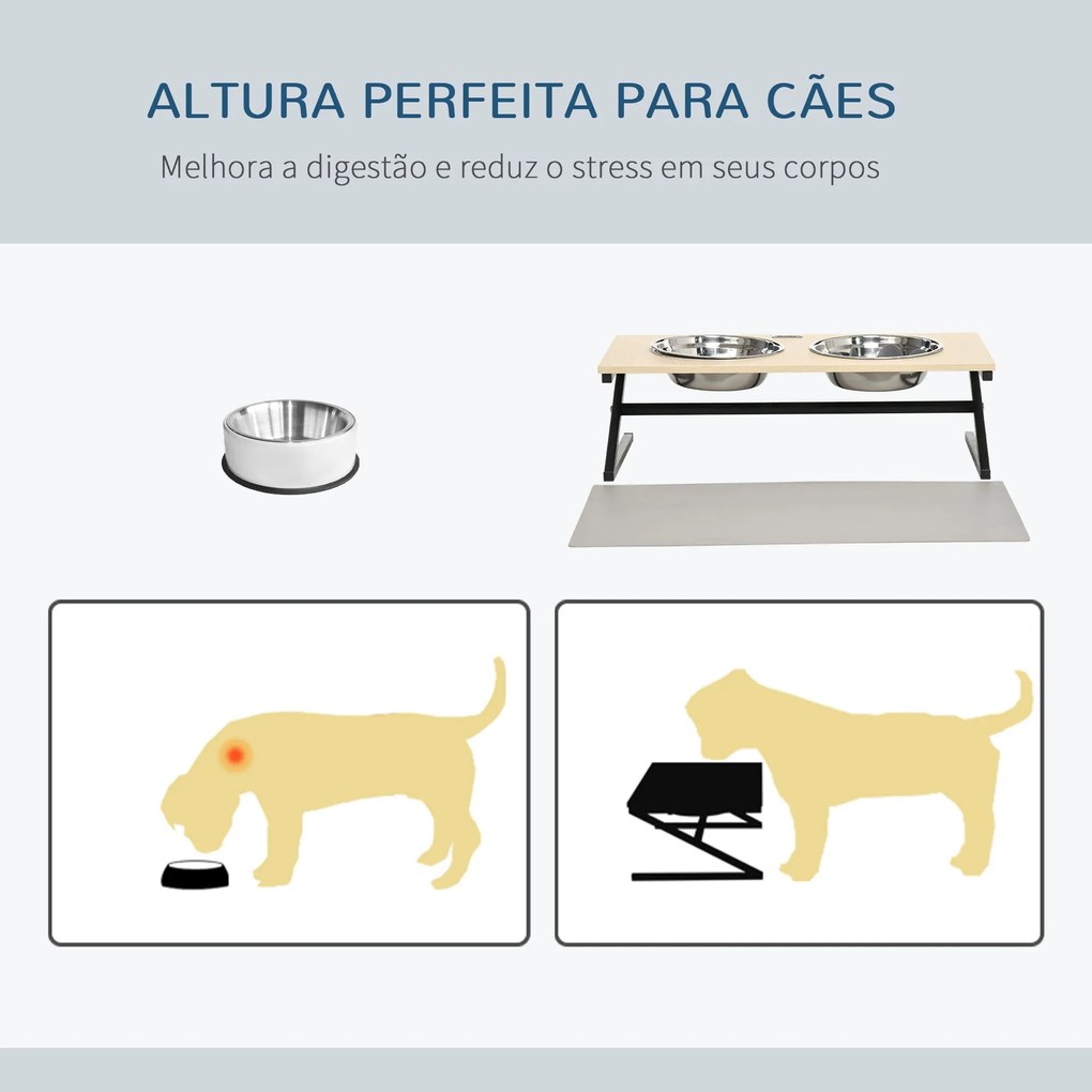 PawHut Comedouro Elevado para Cães Alimentador para Cães com 2 Tigelas