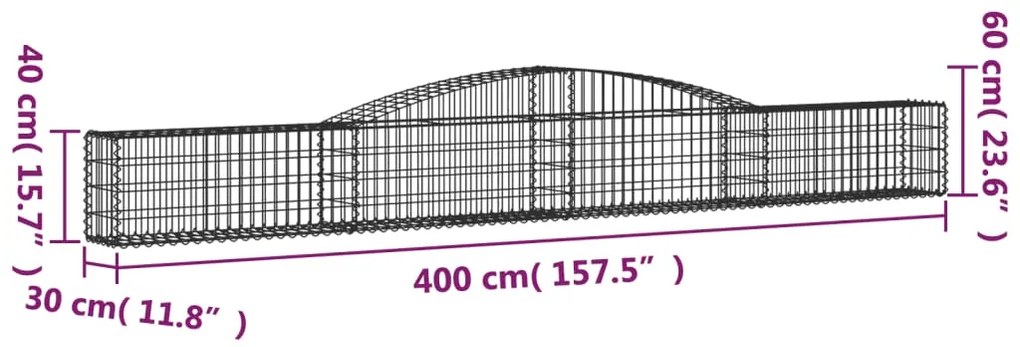 Cestos gabião arqueados 6 pcs 400x30x40/60 cm ferro galvanizado