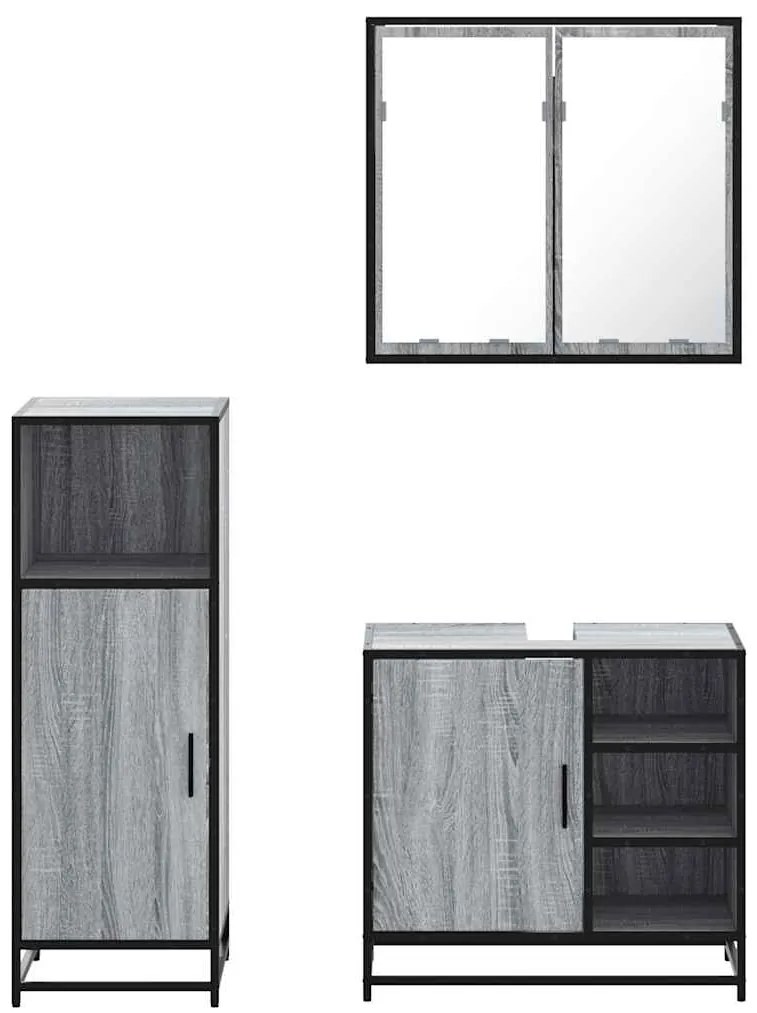 3 pcs Conjunto móveis casa de banho madeira proc. cinza sonoma