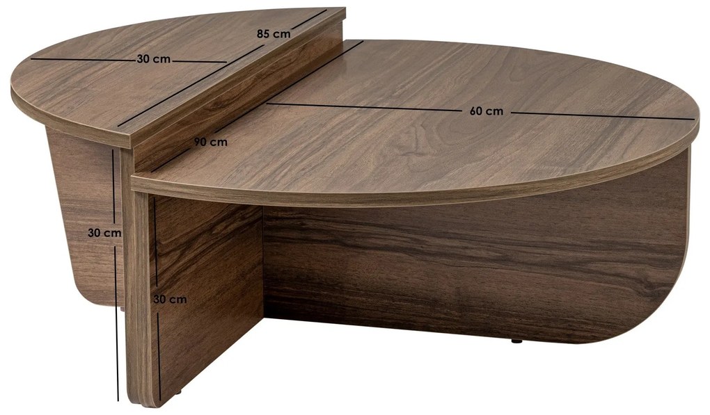 Mesa de Centro "Orion" – Nogueira, Conjunto Modular, 90x60x30 cm, Desi