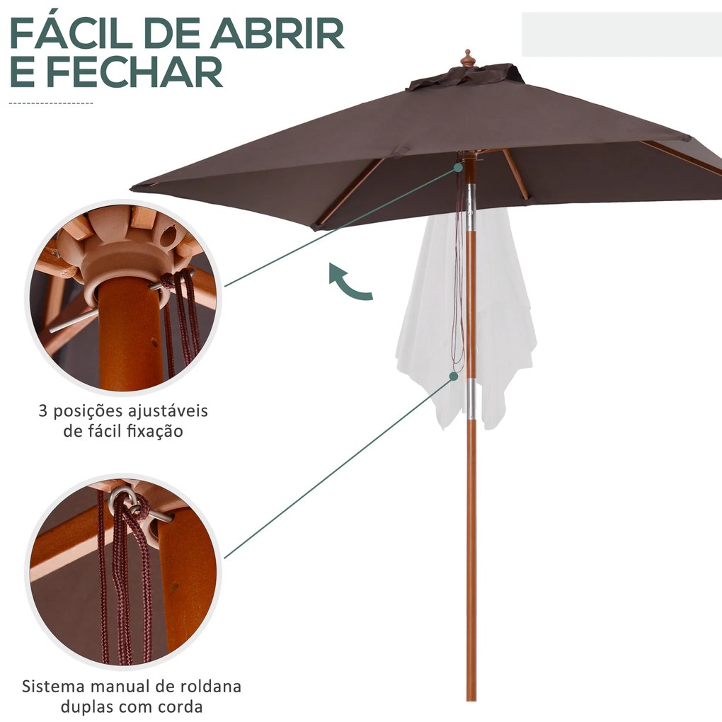 Chapéu de Sol de Jardim 200x150x230 cm Chapéu de Sol Retangular Inclinável com Polia Duplo Teto Castanho