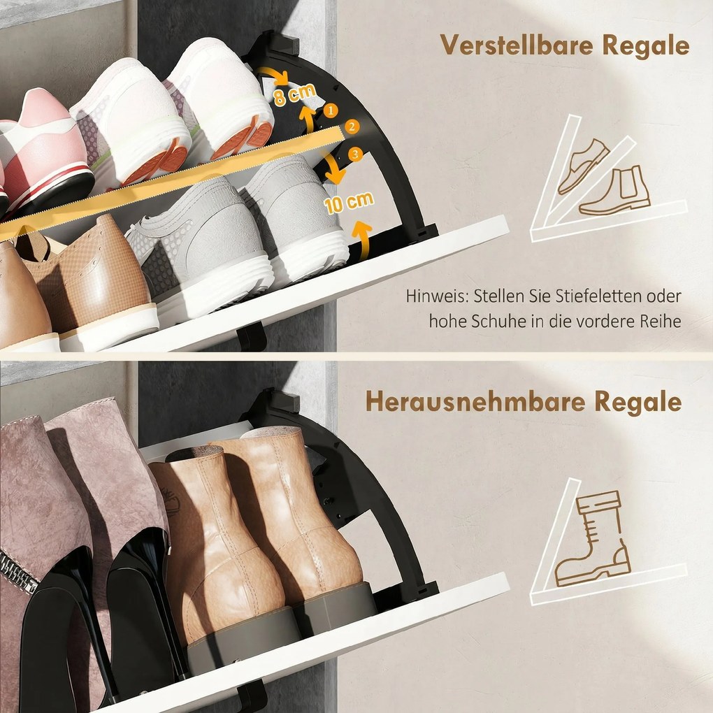 Sapateira com capacidade para 15 pares, armário moderno com 2 gavetas rebatíveis, 83 x 24 x 90,5 cm, branco e cinzento