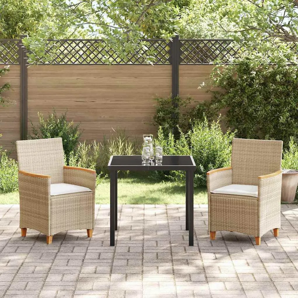 Conjunto de Jantar de Jardim de 3 Peças com Almofadas em Bege, Rattan