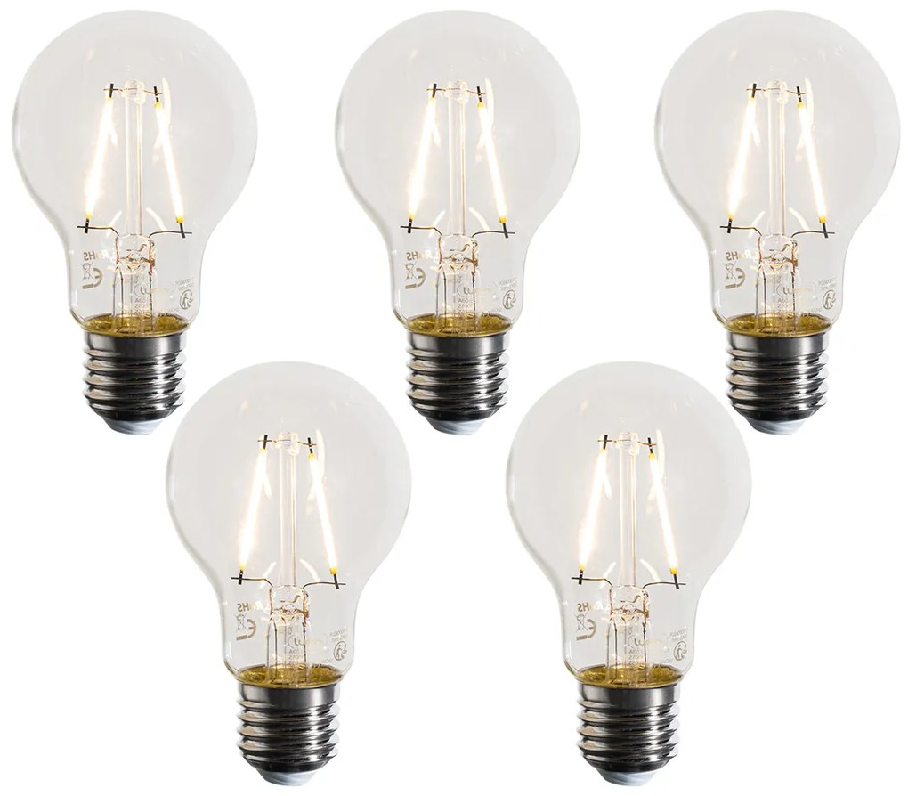 Conjunto de 5 lâmpadas LED E27 A60 transparentes 3W 320 lm 2700K