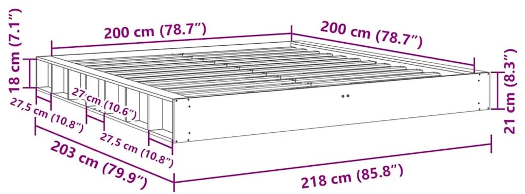 Estrutura de cama sem colchão 200x200 cm maciça de carvalho