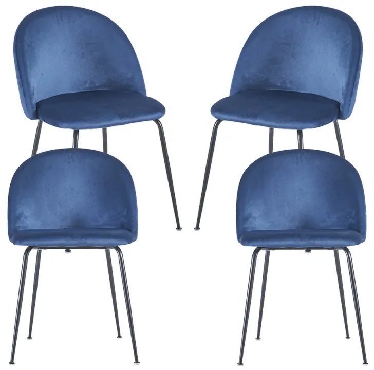 Pack 4 Cadeiras Black Dalnia Veludo - Azul