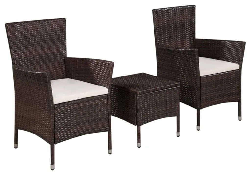 vidaXL 3 pcs conjunto bistrô vime PE castanho