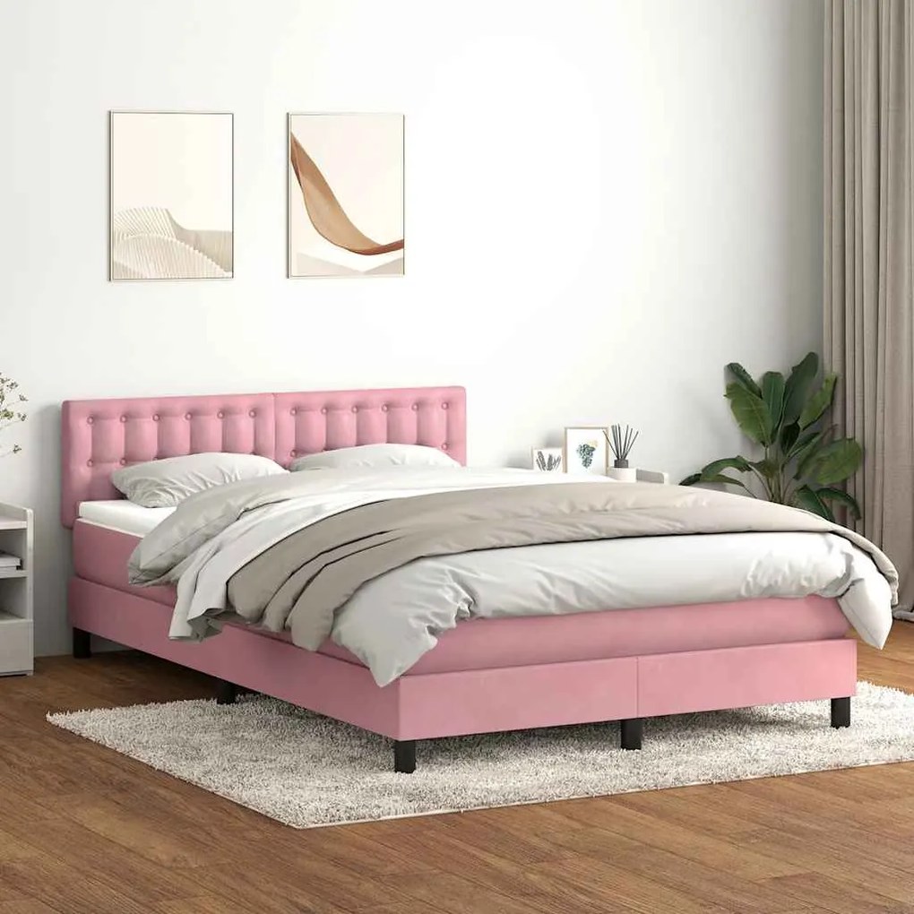 vidaXL Cama com molas/colchão 160x220 cm veludo rosa