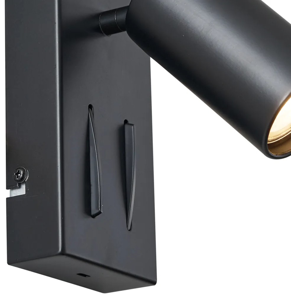 Candeeiro de Parede Moderno Preto 2-Luzes Inclinável com Porta USB-C - Lesly