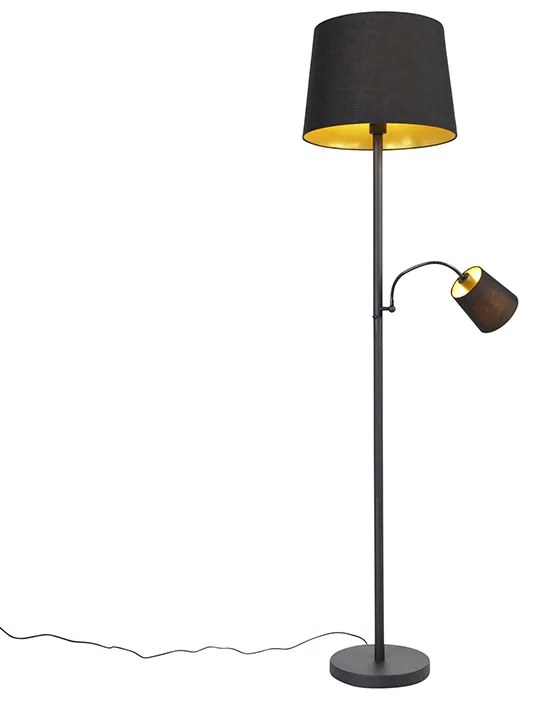 Candeeiro de pé clássico preto com dourado e luz de leitura - Retro Clássico / Antigo