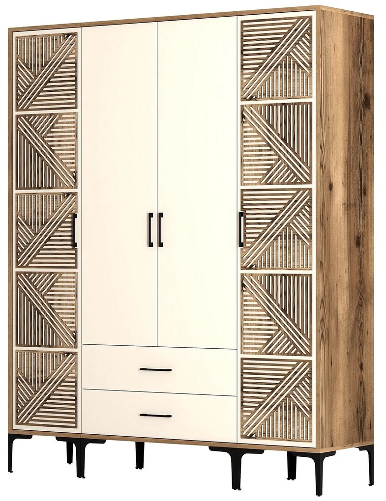 Roupeiro Kumsal PTP – Nogueira e Creme – 160 x 47,5 x 201,4 cm