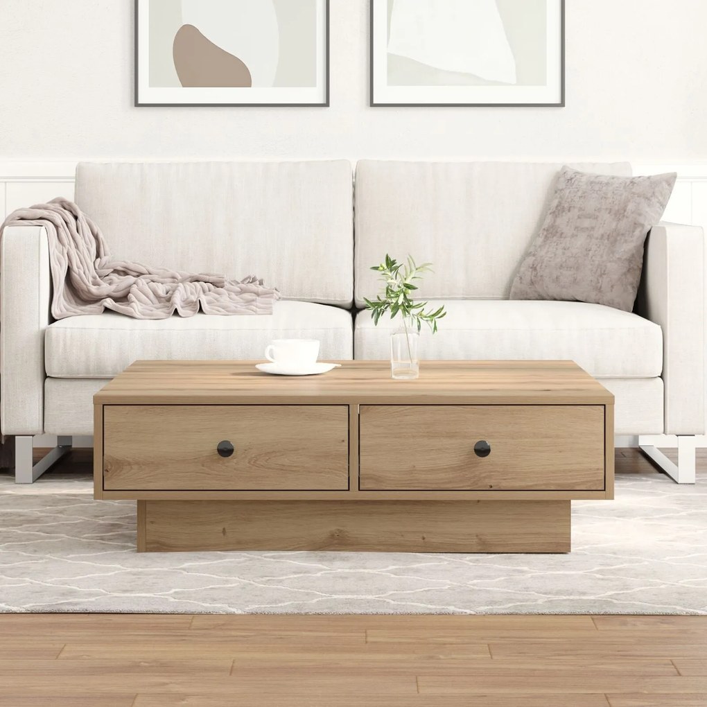 Mesa de Centro Carvalho Artesanal Folheado, MDF 90 x 90 x 28 cm