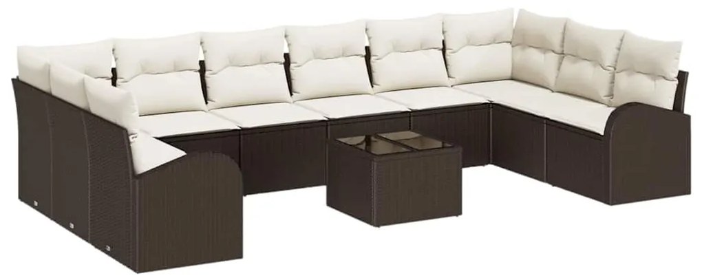 Conjunto de Sofá de Jardim 10 Peças com Almofadas Creme em Rattan Poli
