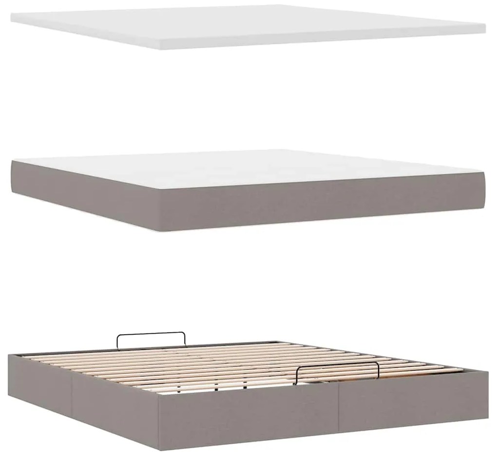 Estrutura de cama otomana com colchão tecido cinzento 160x200cm