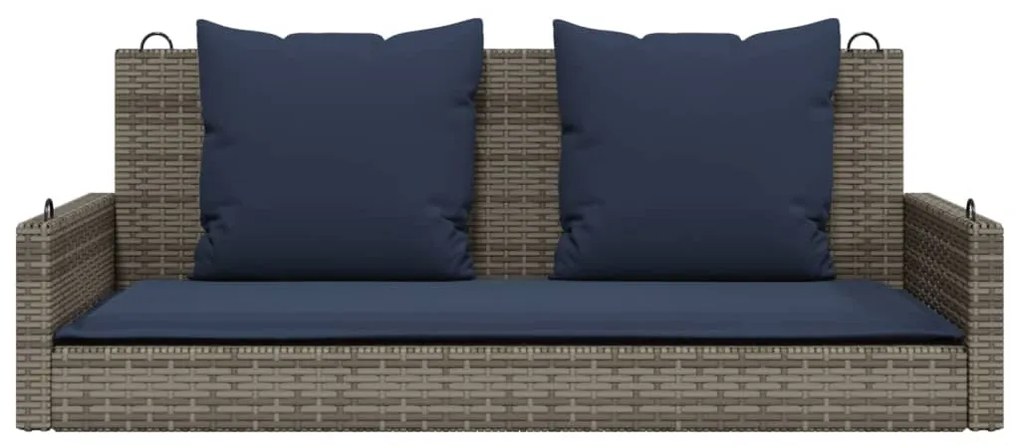 Banco de balanço com almofadas cinza 119x56x48 cm vime sintético