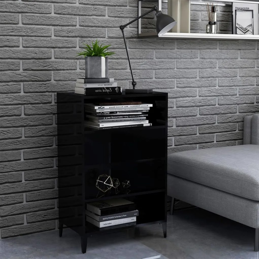 vidaXL Aparador 57x35x90 cm derivados de madeira preto brilhante