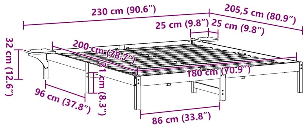 Estrutura de cama com mesas de cabeceira Castanho-mel