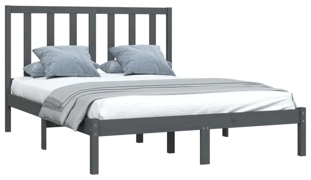 Estrutura de cama casal 135x190 cm pinho maciço cinza